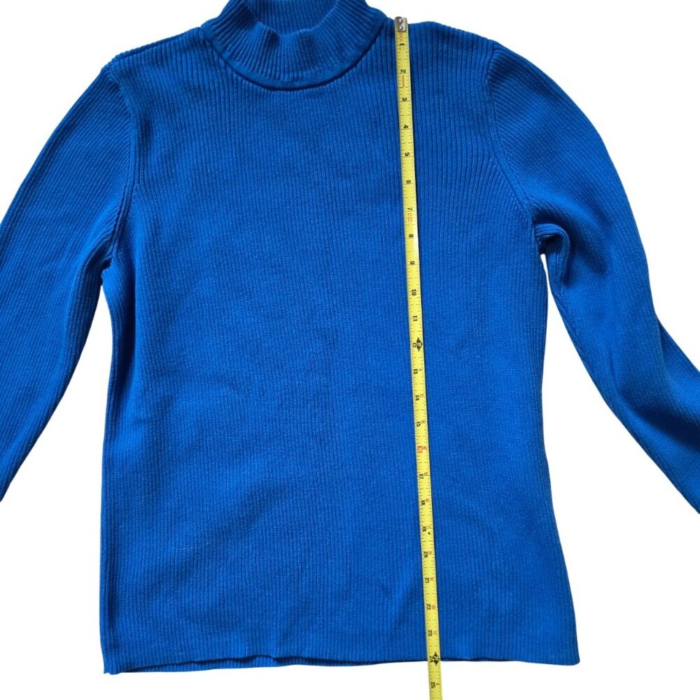 Karen Scott 100% Cotton Rib Knit Mock Neck Sweater L Bright Blue - Picture 7 of 8